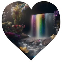 Waterfall Rainbow Wooden Puzzle Heart by Ravend