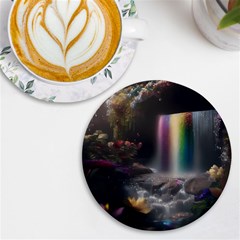 Waterfall Rainbow Uv Print Round Tile Coaster by Ravend