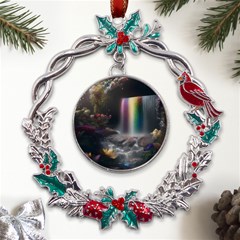 Waterfall Rainbow Metal X mas Wreath Holly Leaf Ornament by Ravend