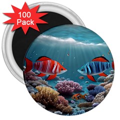 Fish Sea Ocean 3  Magnets (100 Pack) by Ravend