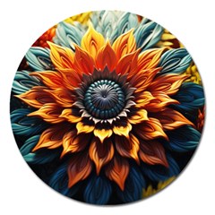 Flower Plant Geometry Magnet 5  (round) by Ravend