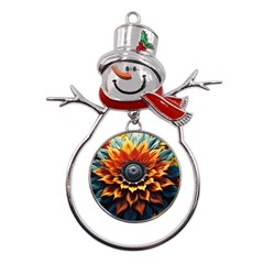 Flower Plant Geometry Metal Snowman Ornament by Ravend