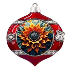 Flower Plant Geometry Metal Snowflake And Bell Red Ornament by Ravend