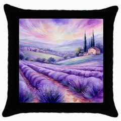 Lavender Flower Tree Throw Pillow Case (black) by Ravend