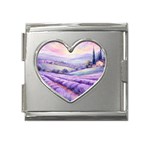 Lavender Flower Tree Mega Link Heart Italian Charm (18mm) Front