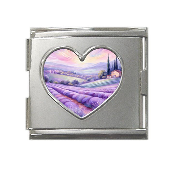 Lavender Flower Tree Mega Link Heart Italian Charm (18mm)