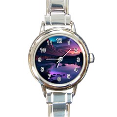 Lake Mountain Night Sea Flower Nature Round Italian Charm Watch by Ravend