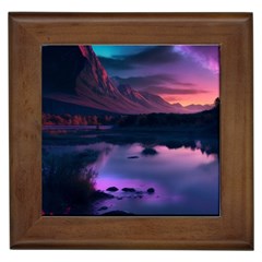 Lake Mountain Night Sea Flower Nature Framed Tile by Ravend