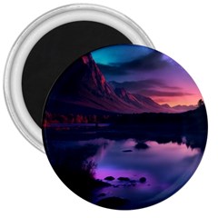 Lake Mountain Night Sea Flower Nature 3  Magnets by Ravend