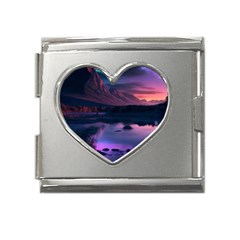 Lake Mountain Night Sea Flower Nature Mega Link Heart Italian Charm (18mm) by Ravend