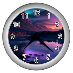 Lake Mountain Night Sea Flower Nature Wall Clock (silver) by Ravend