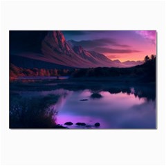 Lake Mountain Night Sea Flower Nature Postcard 4 x 6  (pkg Of 10) by Ravend