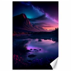 Lake Mountain Night Sea Flower Nature Canvas 24  X 36  by Ravend