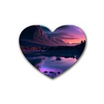 Lake Mountain Night Sea Flower Nature Rubber Heart Coaster (4 pack) Front