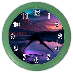 Lake Mountain Night Sea Flower Nature Color Wall Clock by Ravend