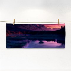 Lake Mountain Night Sea Flower Nature Hand Towel by Ravend