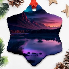 Lake Mountain Night Sea Flower Nature Snowflake Ornament (two Sides) by Ravend