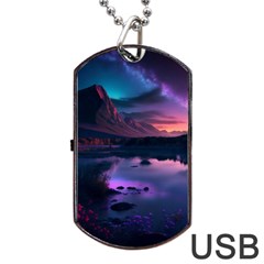 Lake Mountain Night Sea Flower Nature Dog Tag Usb Flash (one Side) by Ravend