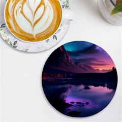 Lake Mountain Night Sea Flower Nature Uv Print Round Tile Coaster by Ravend