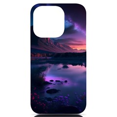 Lake Mountain Night Sea Flower Nature Iphone 14 Pro Black Uv Print Case by Ravend