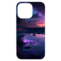 Lake Mountain Night Sea Flower Nature Iphone 14 Pro Max Black Uv Print Case by Ravend