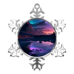 Lake Mountain Night Sea Flower Nature Metal Small Snowflake Ornament by Ravend