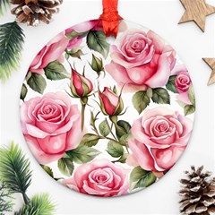 Flower Rose Pink Round Ornament (two Sides)