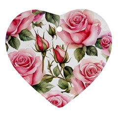 Flower Rose Pink Heart Ornament (two Sides) by Ravend