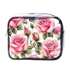 Flower Rose Pink Mini Toiletries Bag (one Side) by Ravend