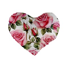 Flower Rose Pink Standard 16  Premium Heart Shape Cushions by Ravend