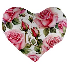 Flower Rose Pink Large 19  Premium Flano Heart Shape Cushions by Ravend