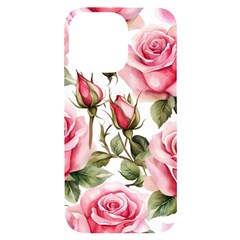 Flower Rose Pink Iphone 14 Pro Max Black Uv Print Case by Ravend