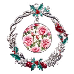 Flower Rose Pink Metal X mas Wreath Holly Leaf Ornament by Ravend