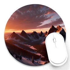 Landscape Mountains Nature Round Mousepad by Ravend