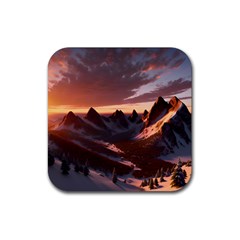 Landscape Mountains Nature Rubber Coaster (square) by Ravend