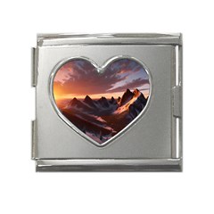 Landscape Mountains Nature Mega Link Heart Italian Charm (18mm) by Ravend