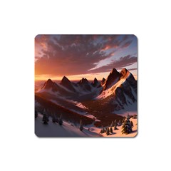 Landscape Mountains Nature Square Magnet by Ravend