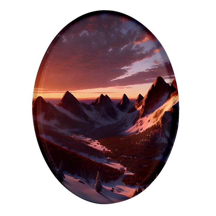 Landscape Mountains Nature Oval Glass Fridge Magnet (4 pack)