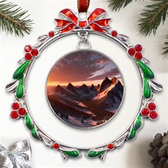 Landscape Mountains Nature Metal X mas Wreath Ribbon Ornament by Ravend