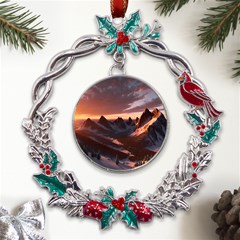 Landscape Mountains Nature Metal X mas Wreath Holly Leaf Ornament