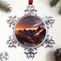 Landscape Mountains Nature Metal Large Snowflake Ornament by Ravend