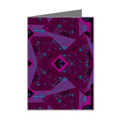 Mazipoodles Origami Chintz - Magenta Blue Fuchsia Black Mini Greeting Card by Mazipoodles