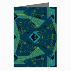 Mazipoodles Origami Chintz A - Navy Lime Blue Black Greeting Cards (pkg Of 8)