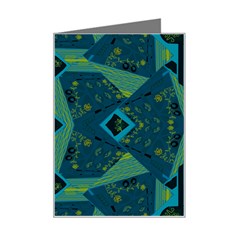 Mazipoodles Origami Chintz A - Navy Lime Blue Black Mini Greeting Card by Mazipoodles