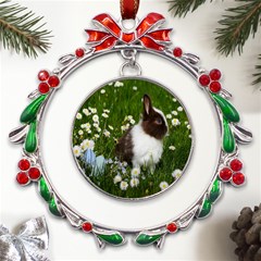 Rabbit Metal X mas Wreath Ribbon Ornament by artworkshop