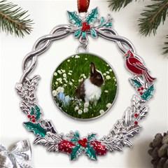 Rabbit Metal X mas Wreath Holly Leaf Ornament by artworkshop