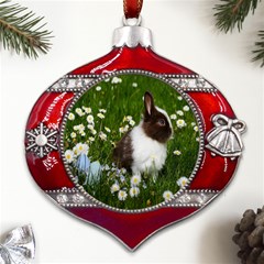 Rabbit Metal Snowflake And Bell Red Ornament by artworkshop