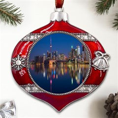 Seaside River Metal Snowflake And Bell Red Ornament by artworkshop