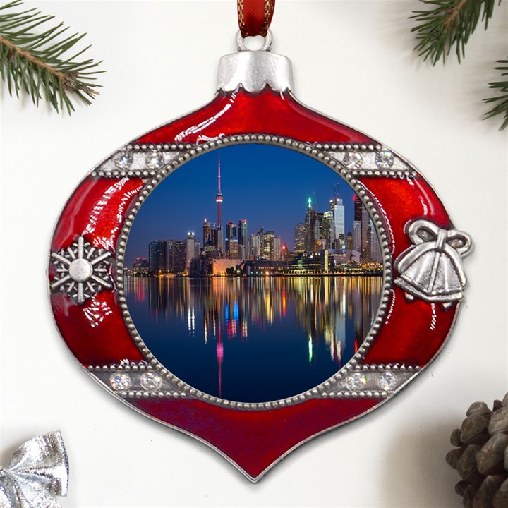 Seaside River Metal Snowflake And Bell Red Ornament