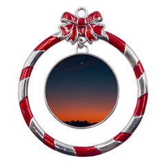 Sky Gradient Metal Red Ribbon Round Ornament by artworkshop